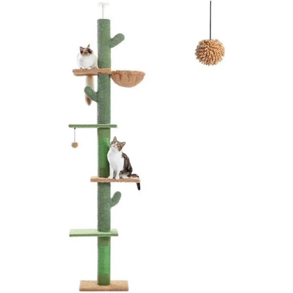 PAWZ Road Cat Tree, Cactus Floor to Ceiling Cat Tower with Adjustable Height